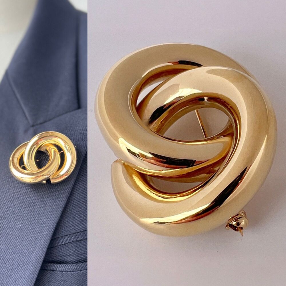 Vintage Signed Bijoux Cascio Italy Rare Torsade Knot Gold Tone 2" x 1.5" Brooch